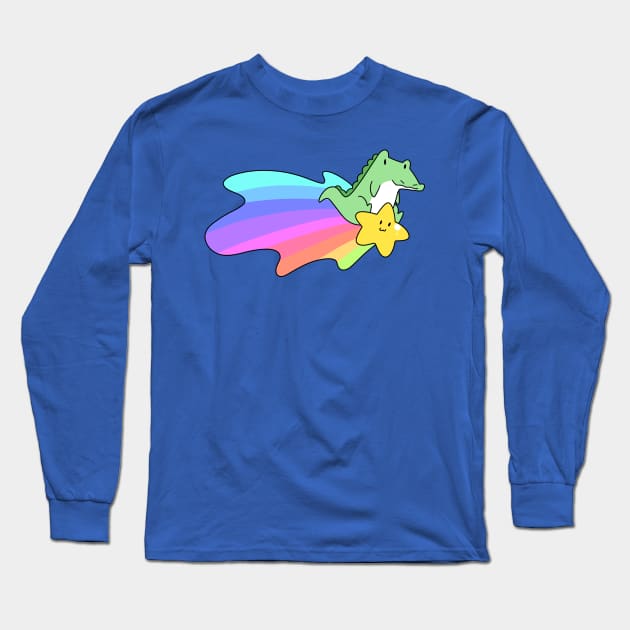 Rainbow Shooting Star Alligator Long Sleeve T-Shirt by saradaboru